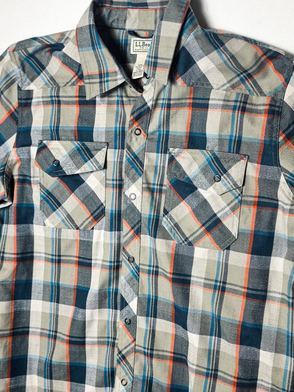 Large L.L.Bean Katahdin performance flannel shirt mens pearl snap plaid